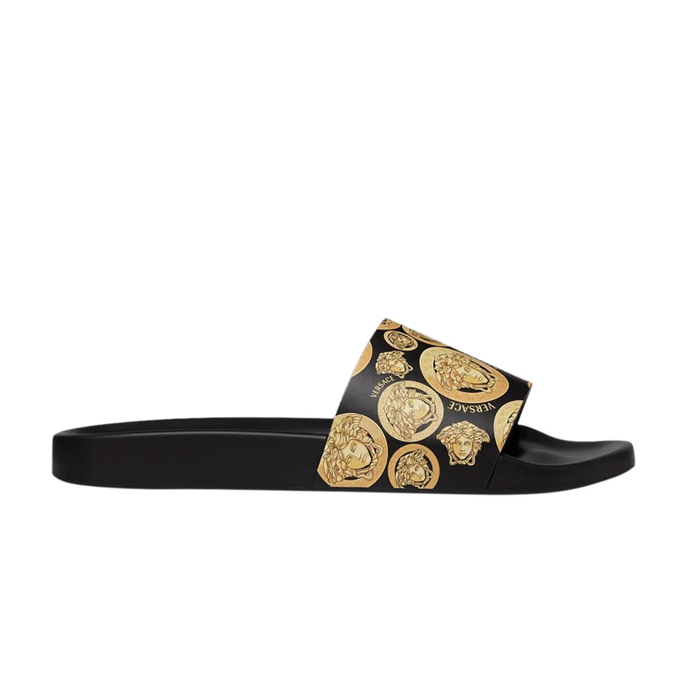 Versace Medusa Stud Leather Slide Medusa Coin