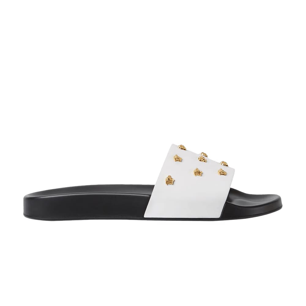 Versace Medusa Stud Leather Slide White