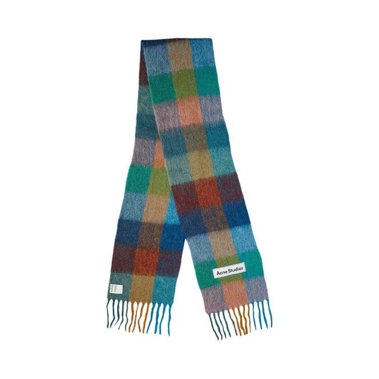 Acne Studios Mohair Checked Scarf Turquoise/Camel/Blue