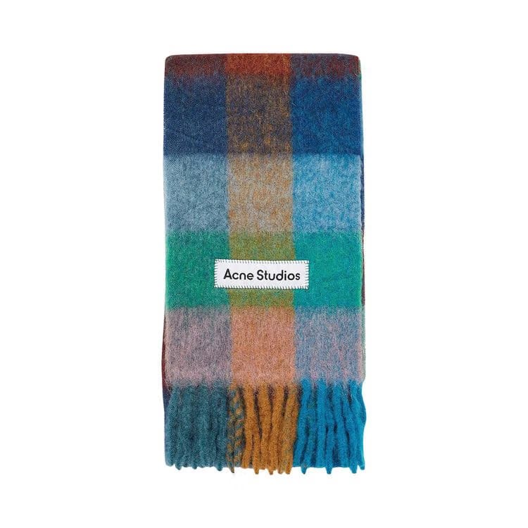 Acne Studios Mohair Checked Scarf Turquoise/Camel/Blue