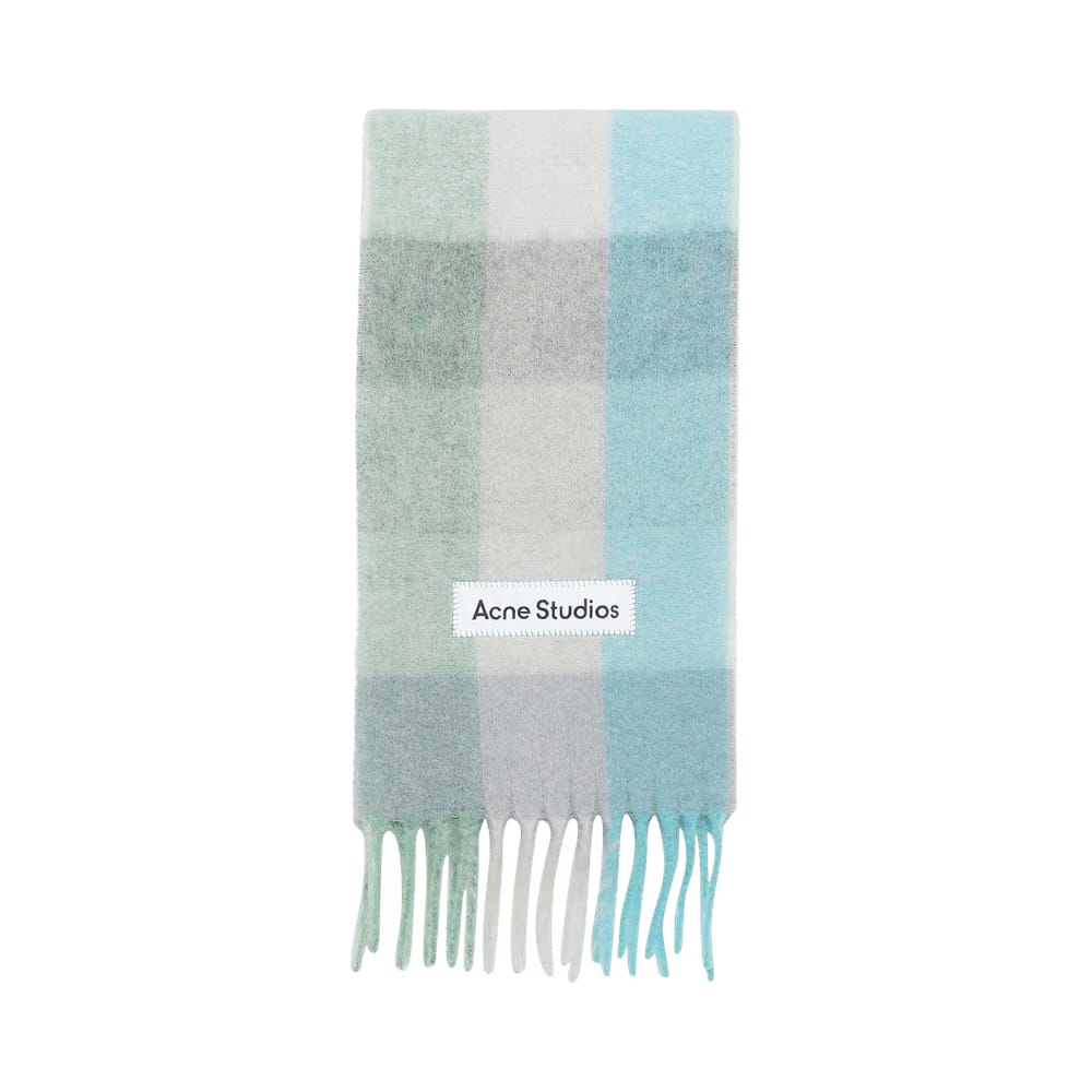 Acne Studios Mohair Checked Scarf Turquoise/Camel/Blue