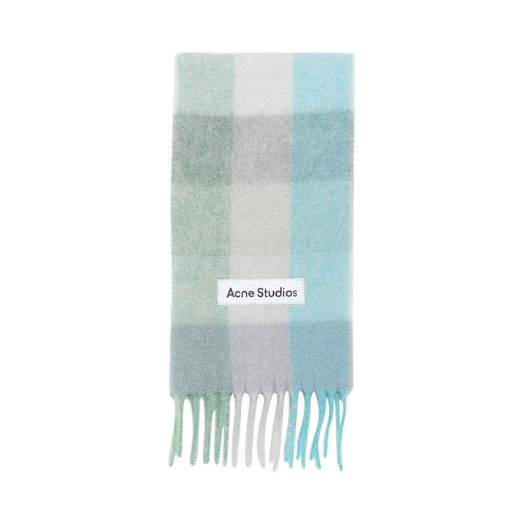 Acne Studios Mohair Checked Scarf Turquoise/Camel/Blue
