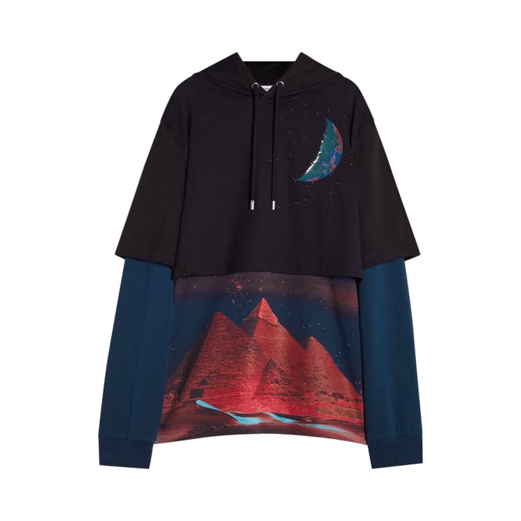 Lanvin Sci-Fi Prt Layered Hoodie Black
