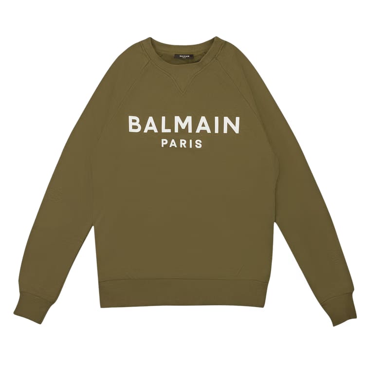 Balmain Logo Print Crewneck Sweatshirt Khaki