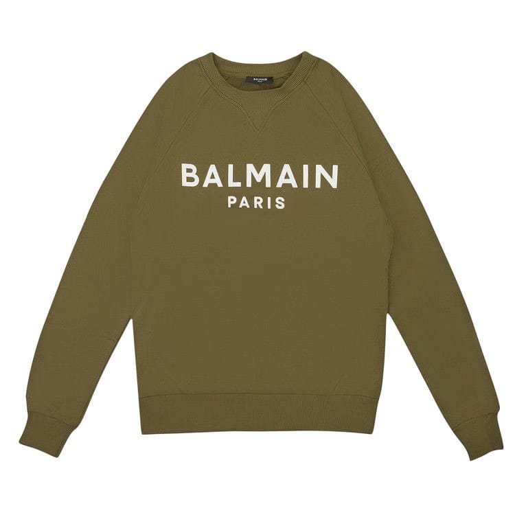 Balmain Logo Print Crewneck Sweatshirt Khaki