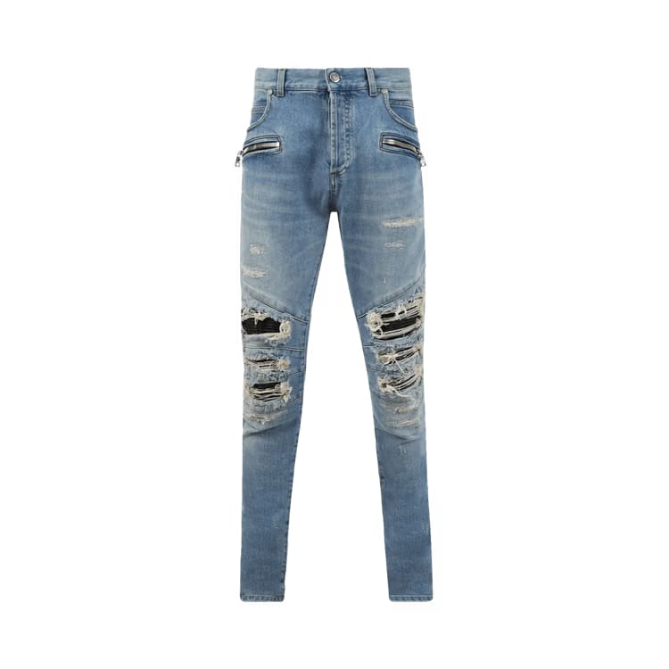 Balmain Ribbed Patch Slim Jeans Bleu Jean