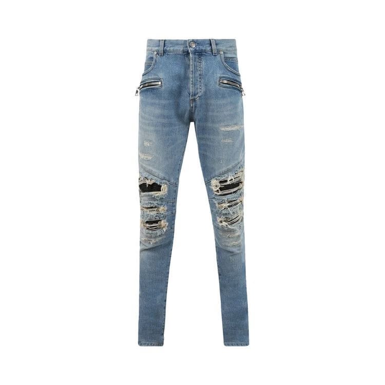 Balmain Ribbed Patch Slim Jeans Bleu Jean