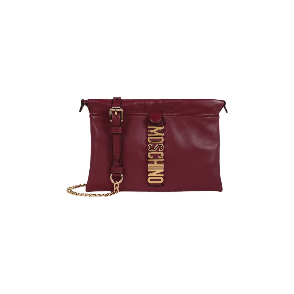 Moschino Logo Belt Drawstring Crossbody Bag Bordeaux