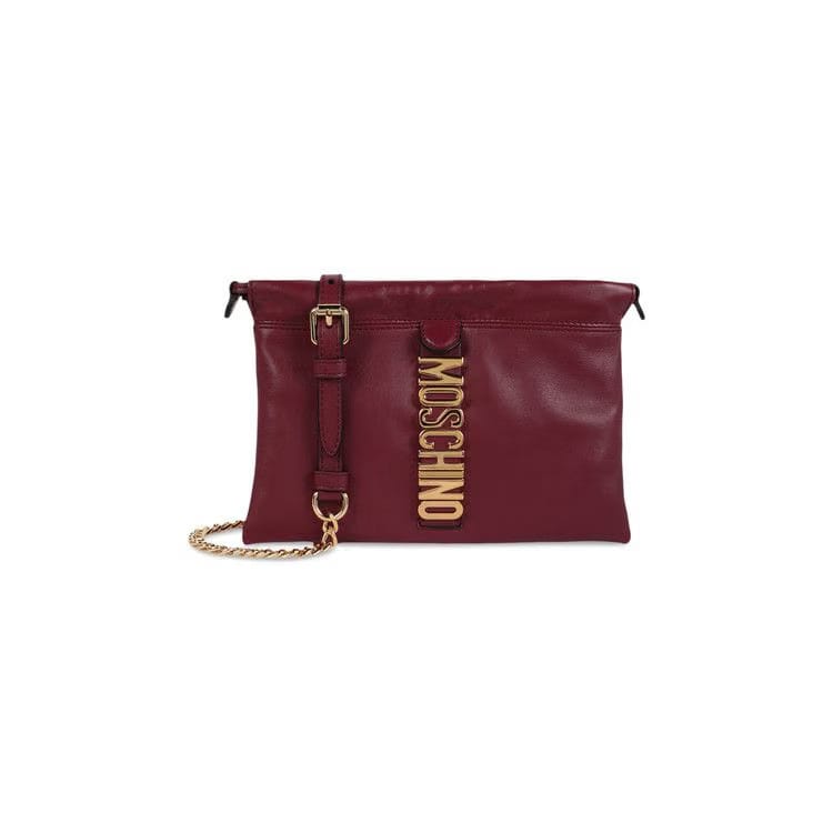Moschino Logo Belt Drawstring Crossbody Bag Bordeaux