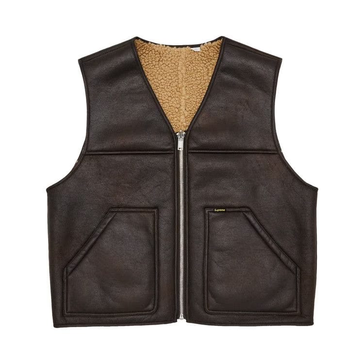 Supreme Reversible Faux Shearling Work Vest Brown