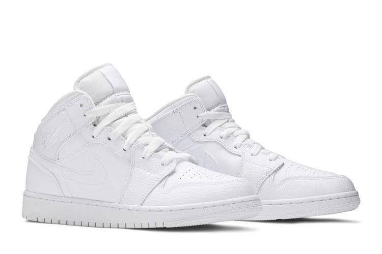 Air Jordan 1 Mid GS Triple White Tumbled Leather 2020