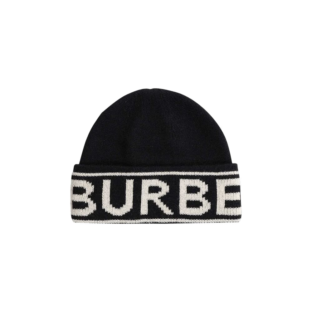 Burberry Cashmere Logo Intarsia Beanie Black