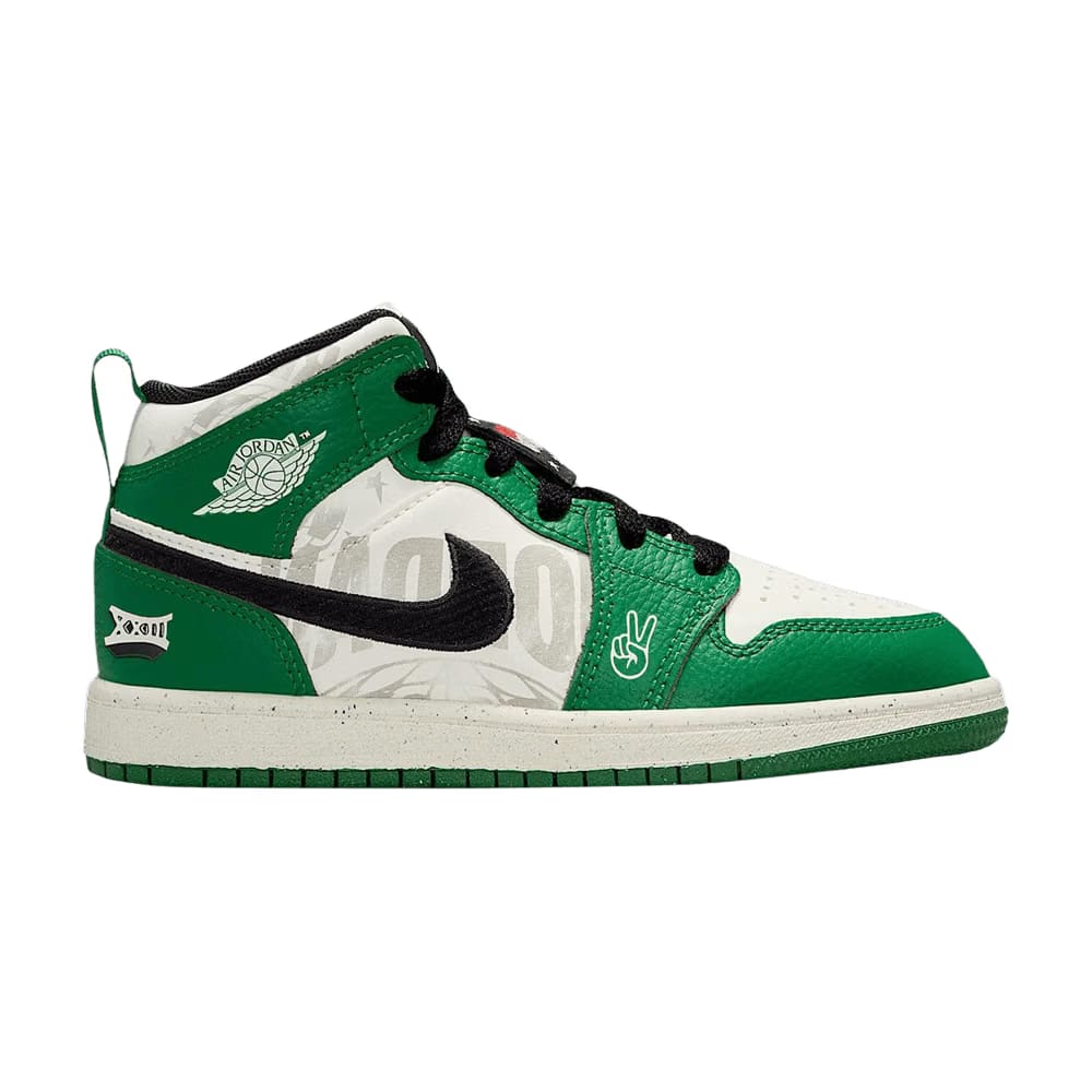 Air Jordan 1 Mid SE PS Pine Green/Black/Team Orange/Sail