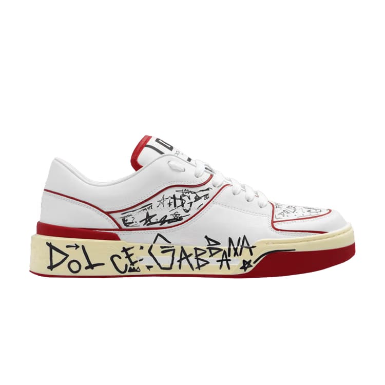 Dolce & Gabbana New Roma Low Allover Graffiti - White Dark Red