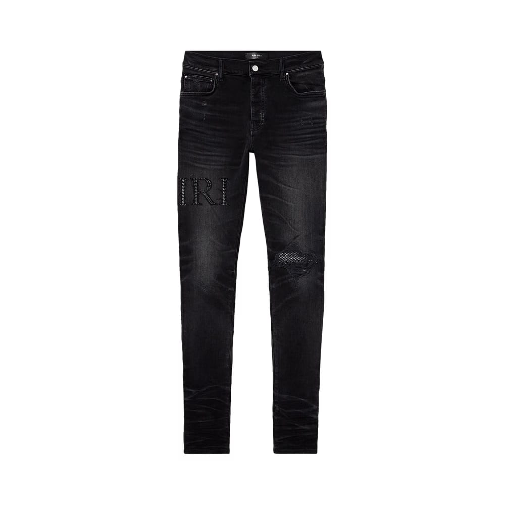 Amiri Crystal Logo Jean Bleached Indigo