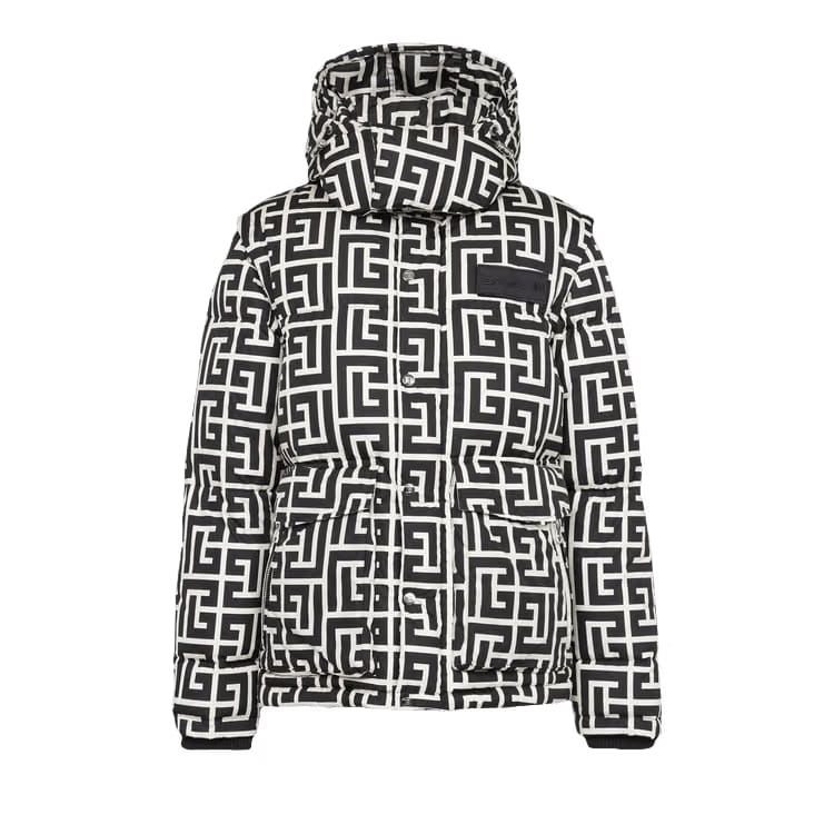 Balmain Quilted Maxi Monogram Jacket Black/White