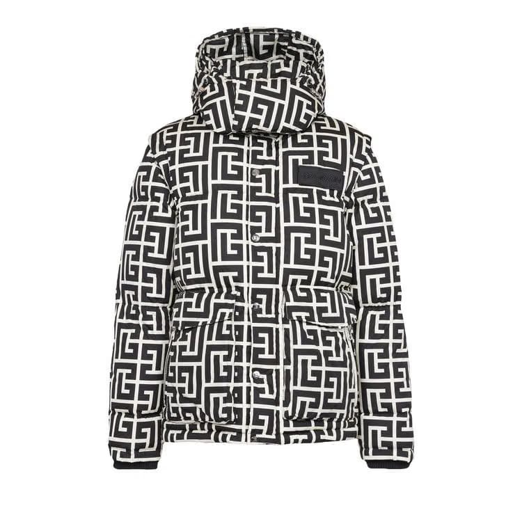 Balmain Quilted Maxi Monogram Jacket Black/White