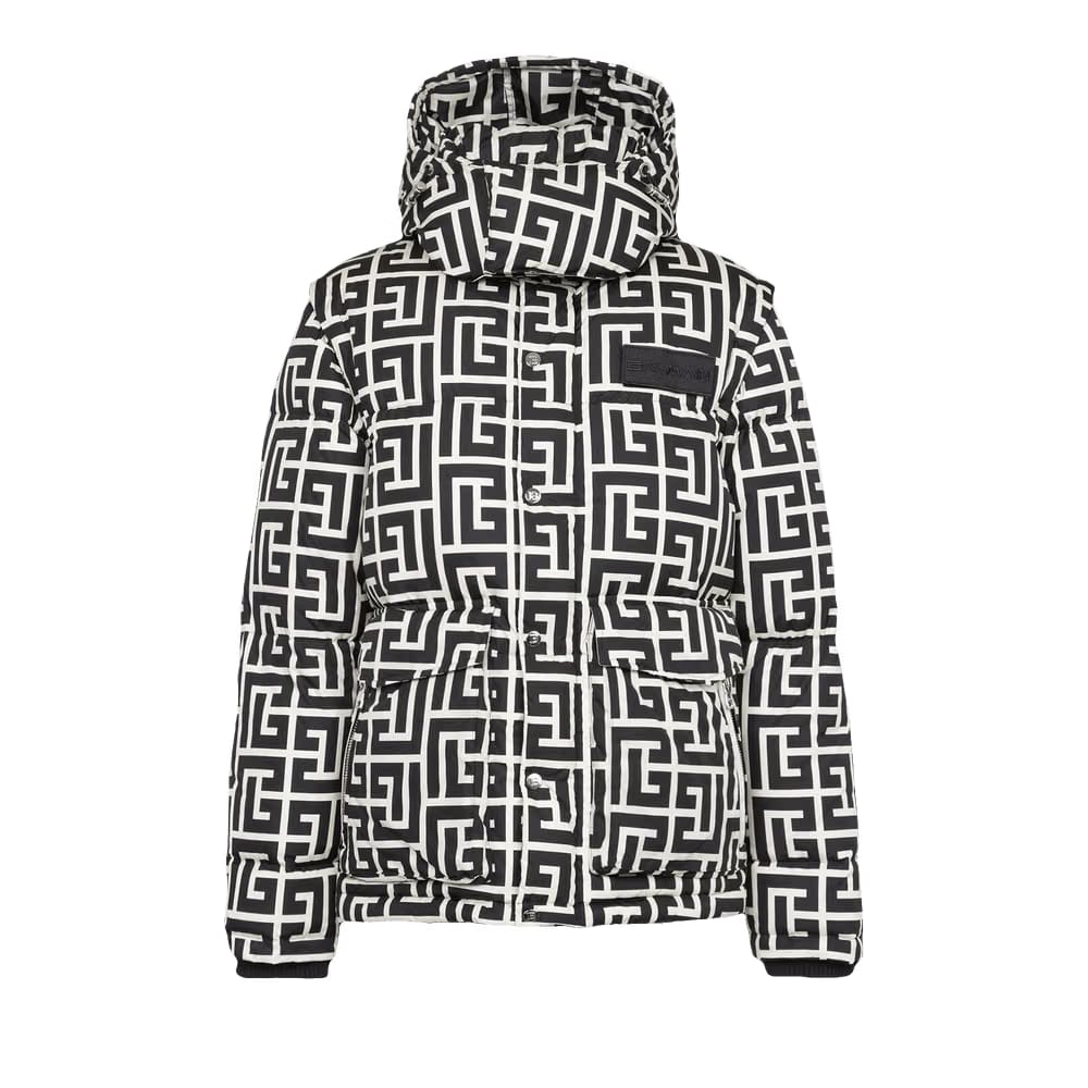 Balmain Quilted Maxi Monogram Jacket Black/White