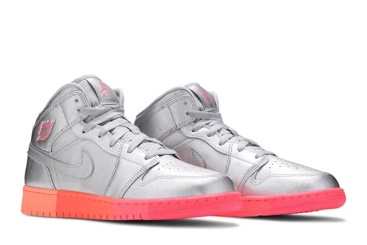 Air Jordan 1 Mid GS Metallic Silver Pink Crimson