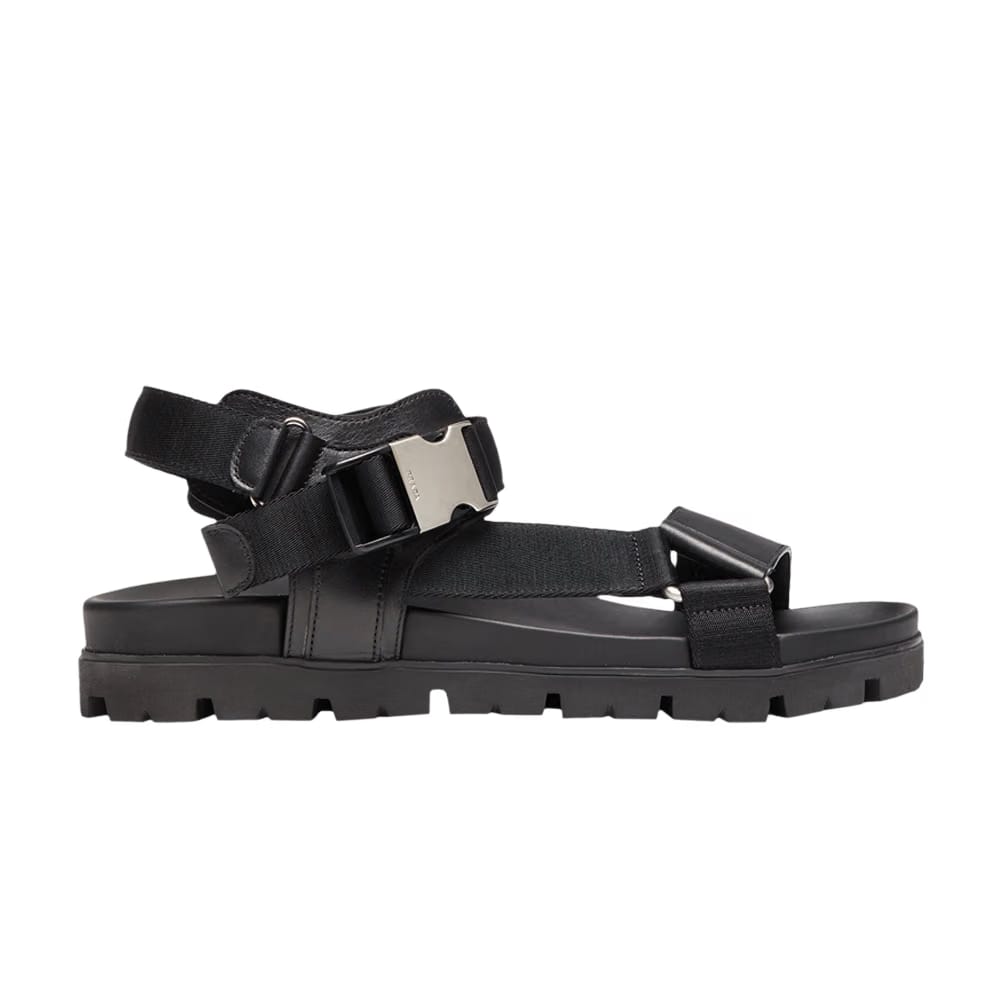 Prada Sporty Leather and Nylon Tape Sandal Black