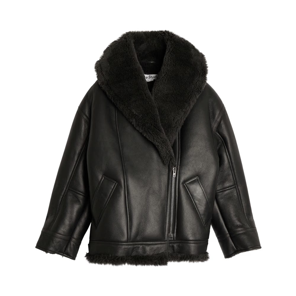 Acne Studios Leather Shearling Jacket Black