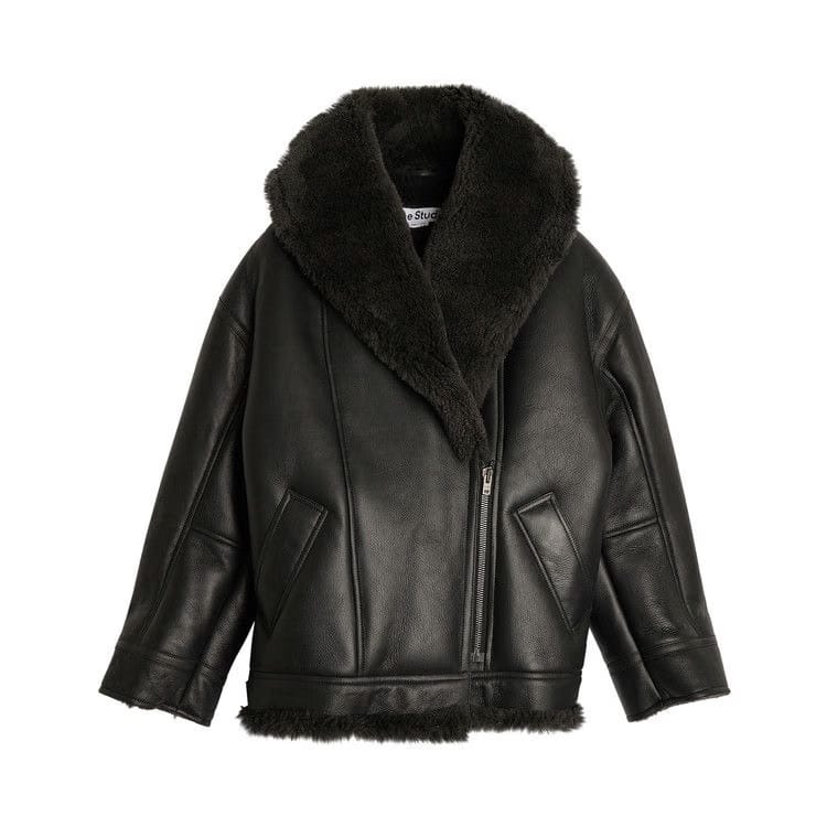 Acne Studios Leather Shearling Jacket Black