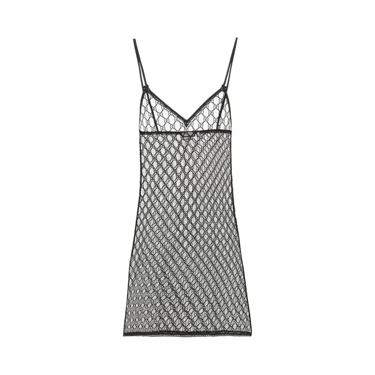 Gucci Logo Print Tulle Slip Dress Black