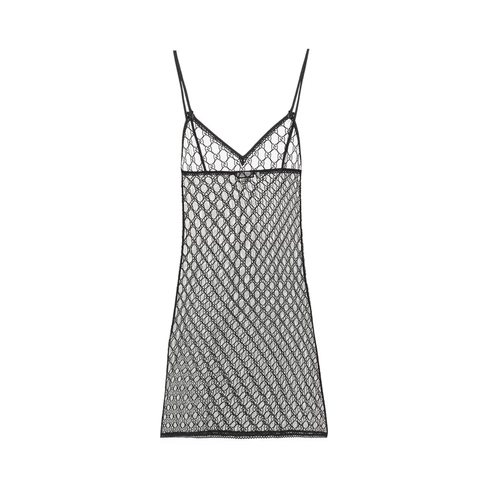 Gucci Logo Print Tulle Slip Dress Black