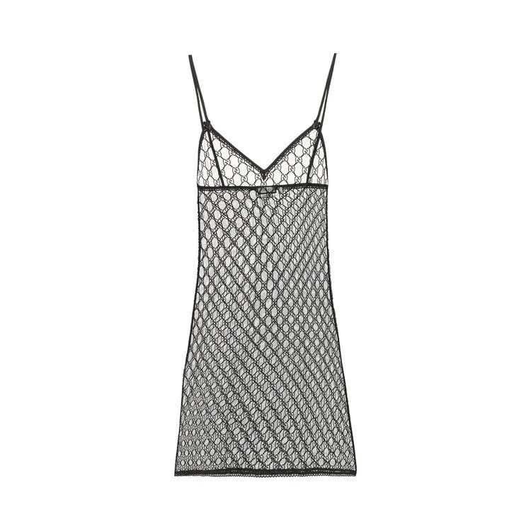 Gucci Logo Print Tulle Slip Dress Black