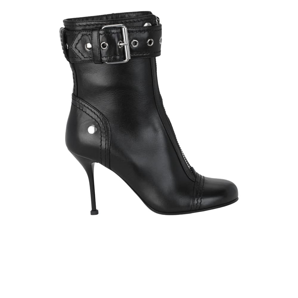 Alexander McQueen Wmns Buckle Detailed Ankle Boot 'Black Silver'