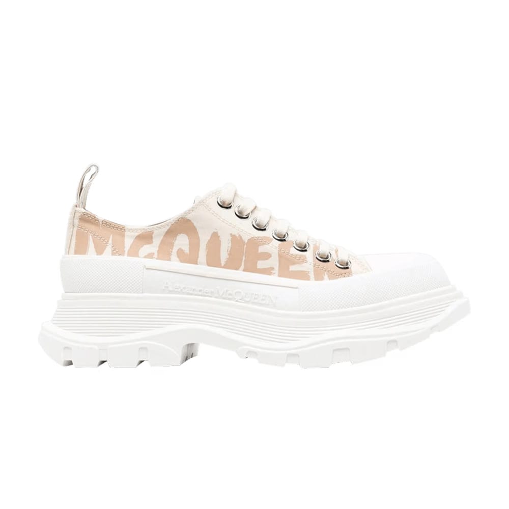 Alexander McQueen Wmns Tread Slick Lace Up 'McQueen Graffiti Logo - Beige'