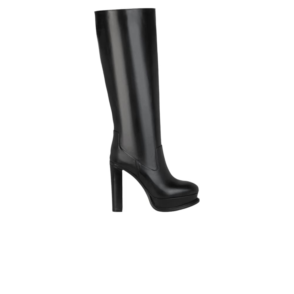 Alexander McQueen Wmns Leather Knee-High Boot 'Black'