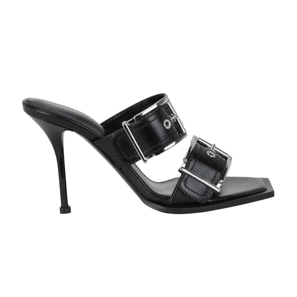 Alexander McQueen Wmns Double Buckle Punk Mule 'Black Silver'