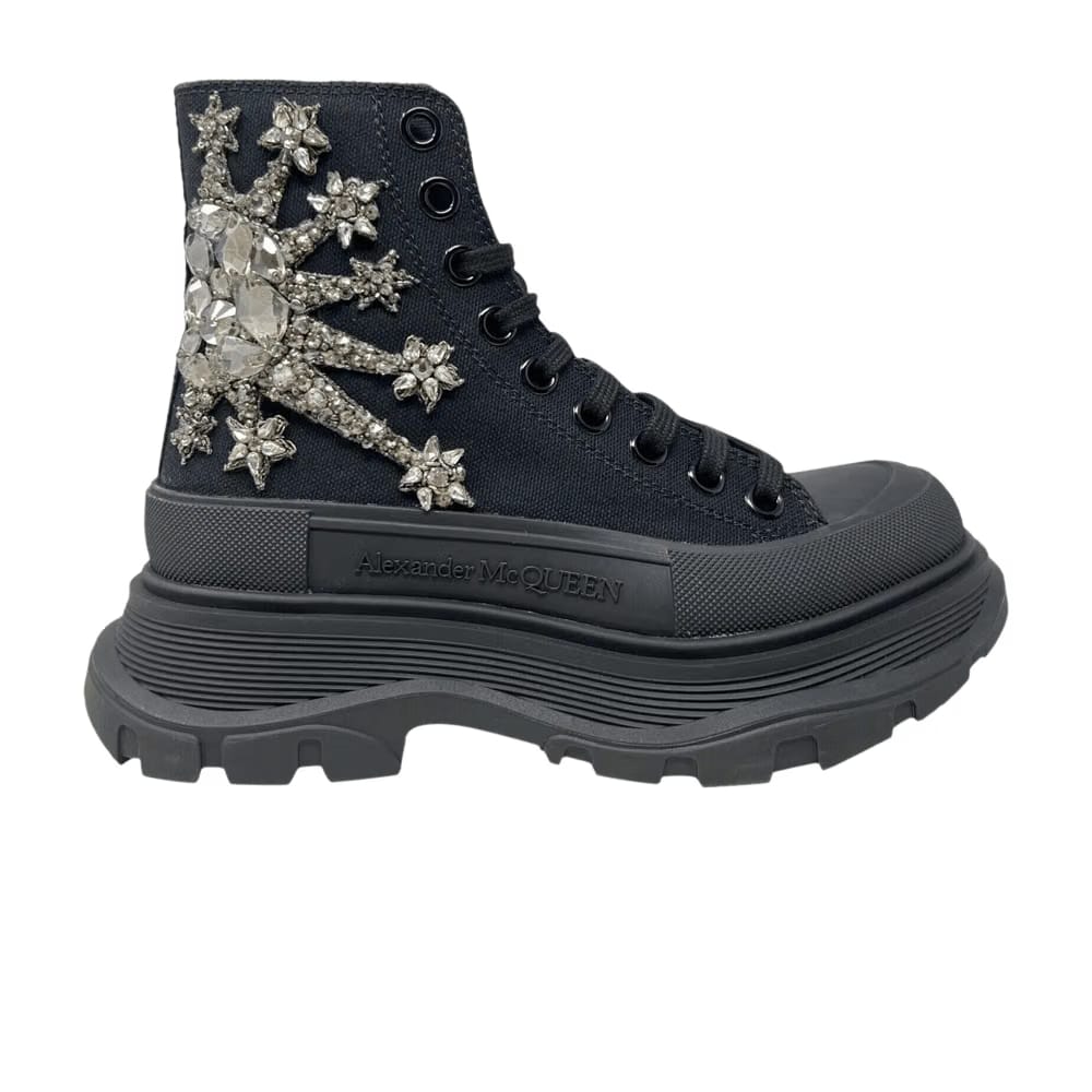 Alexander McQueen Wmns Embellished Tread Slick Boot 'Black Silver'