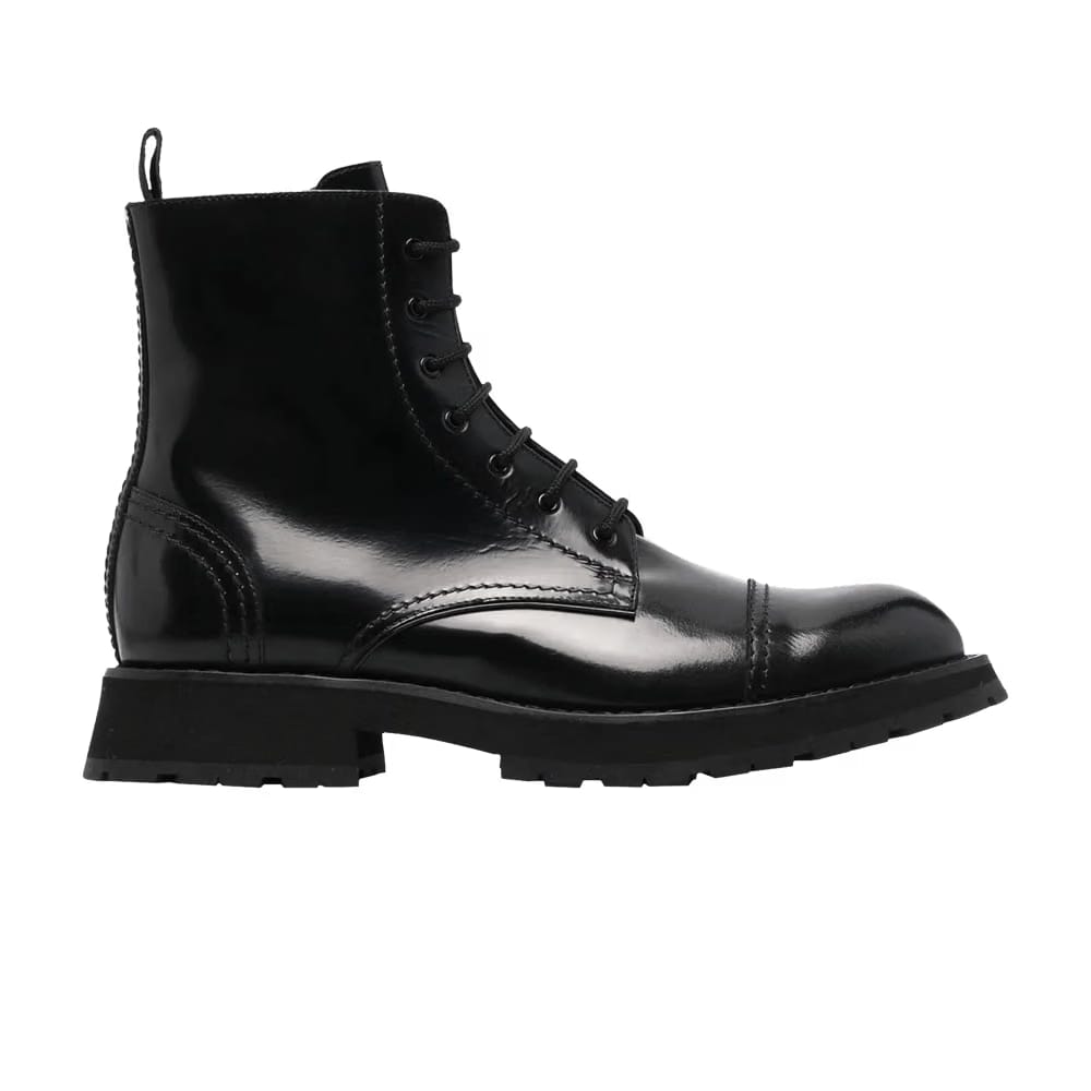 Alexander McQueen Lace-Up Cap Toe Ankle Boot Black