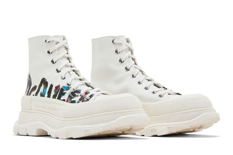 Alexander McQueen Tread Slick Boot Graffiti Logo - White Multi-Color