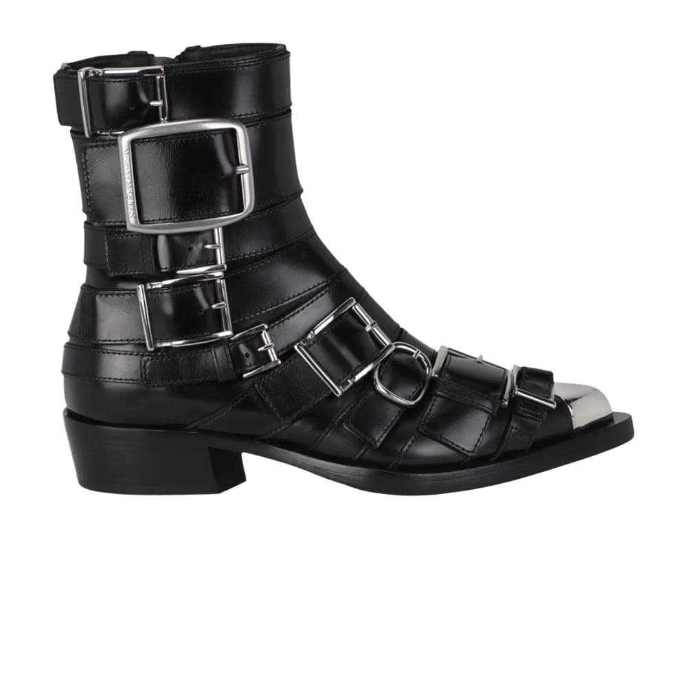 Alexander McQueen Wmns Strappy Punk Ankle Boot 'Black Silver'