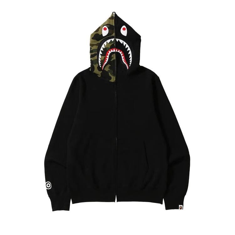 BAPE Shark Full Zip Hoodie Camo Hood Black
