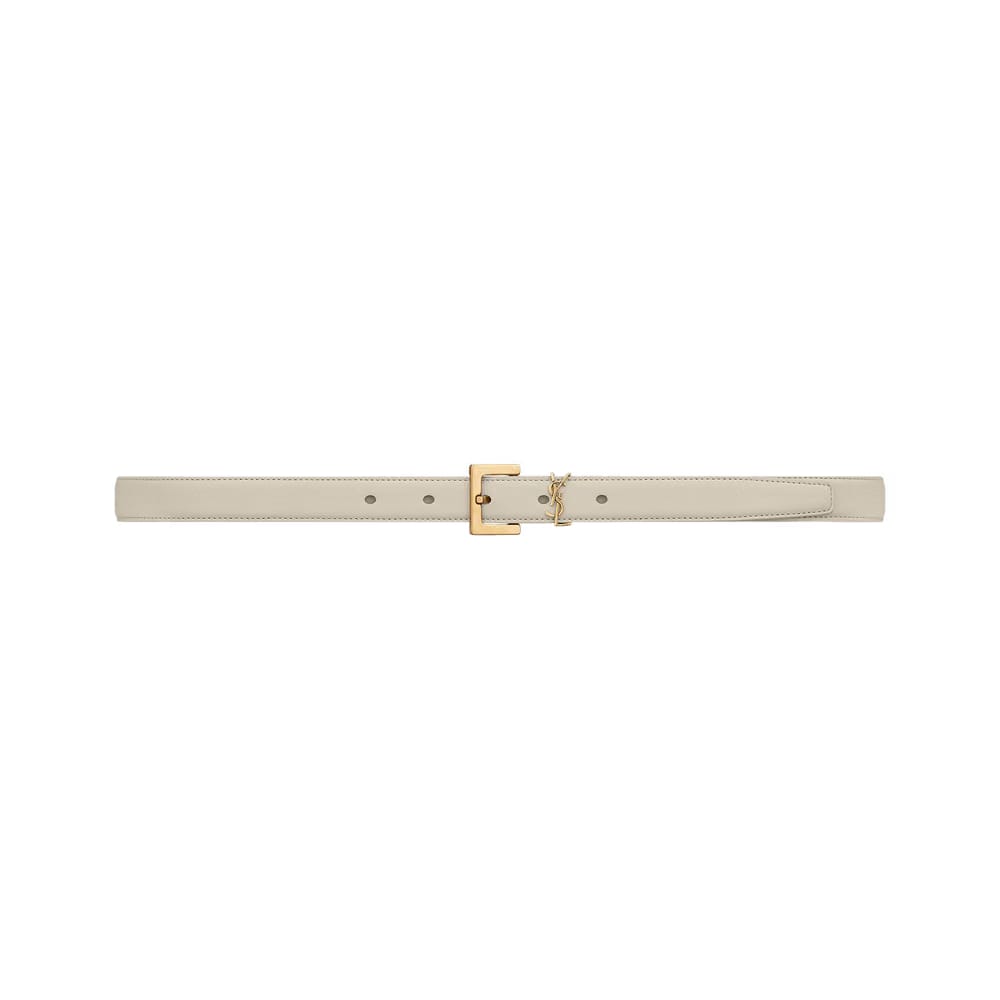 Saint Laurent Cassandre Thin Belt With Square Buckle Crema Soft