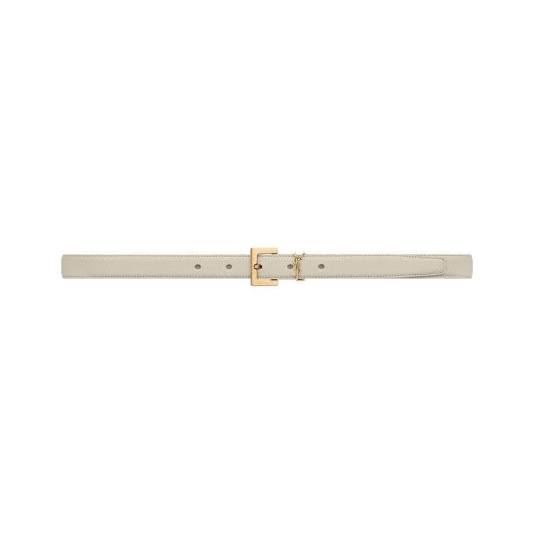 Saint Laurent Cassandre Thin Belt With Square Buckle Crema Soft