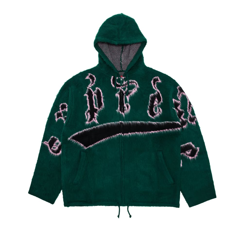 Supreme Accent Brushed Zip Up Hooded Sweater Green