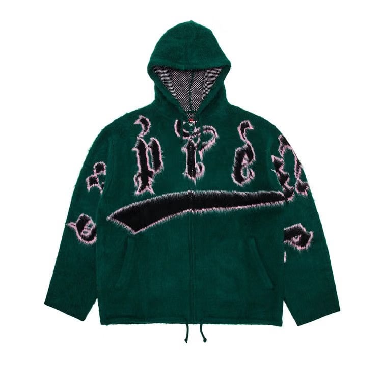 Supreme Accent Brushed Zip Up Hooded Sweater Green