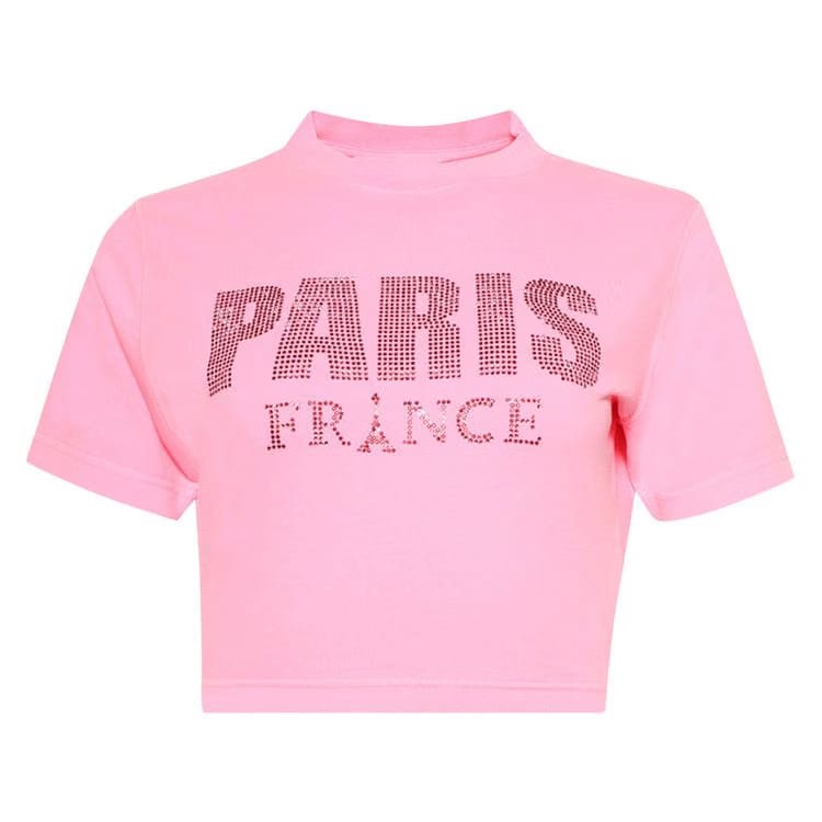 Vetements Crystal Paris Cropped T-Shirt Pink