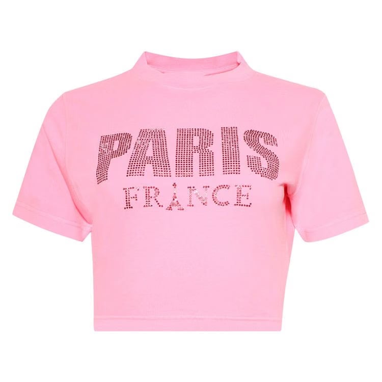 Vetements Crystal Paris Cropped T-Shirt Pink