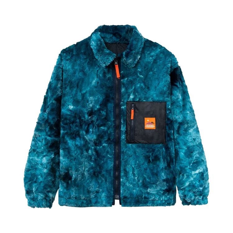 Brain Dead Fully Reversible Zip Front Fur Shirt Jacket Teal/Navy