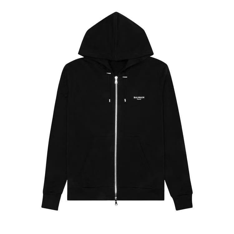 Balmain Zipped Logo Flock Hoodie Noir/Blanc