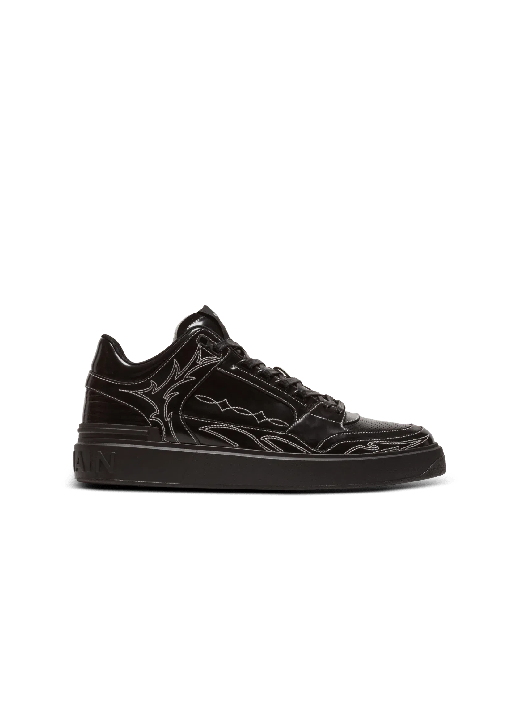 BALMAIN B-Court Mid Top Western glazed leather trainers
