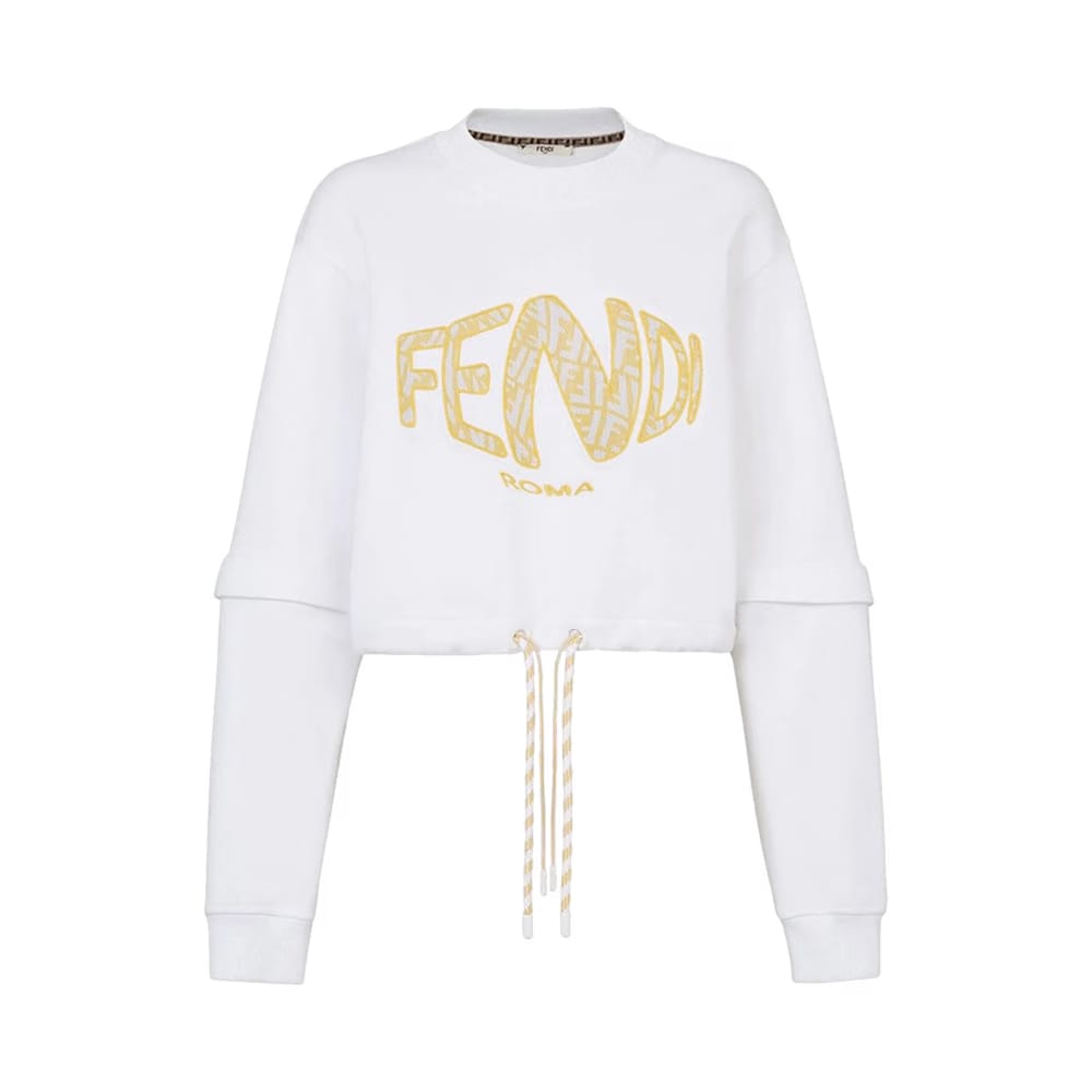 Fendi Fisheye Crop Jersey Sweatshirt White