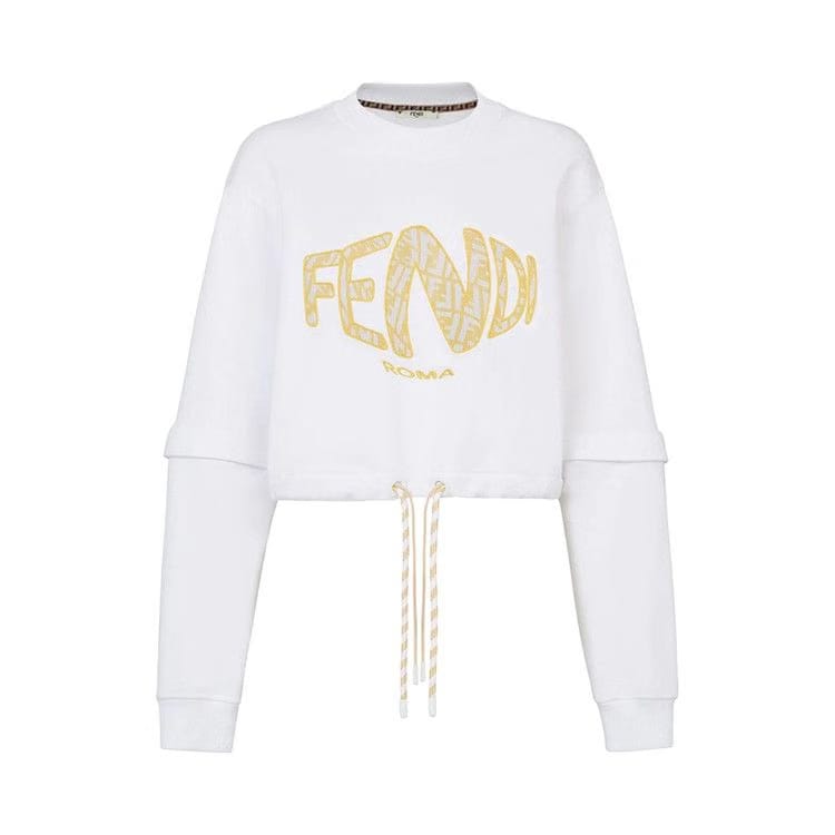 Fendi Fisheye Crop Jersey Sweatshirt White