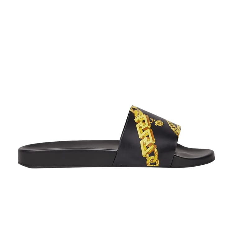 Versace Slide LA Greca Chain Print - Black